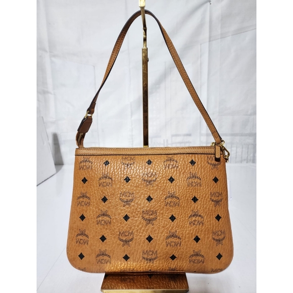 MCM Handbags - MCM Visetos Leather Pochette Cognac